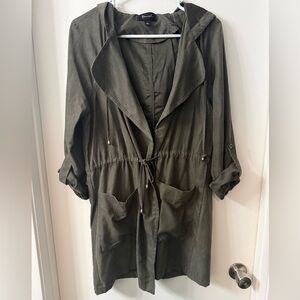 Olive Green Hooded Jacket- Suede material